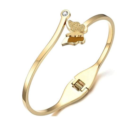 18K Gold Plated Crystal Butterfly Bangle Bracelet - Picture 1 of 6